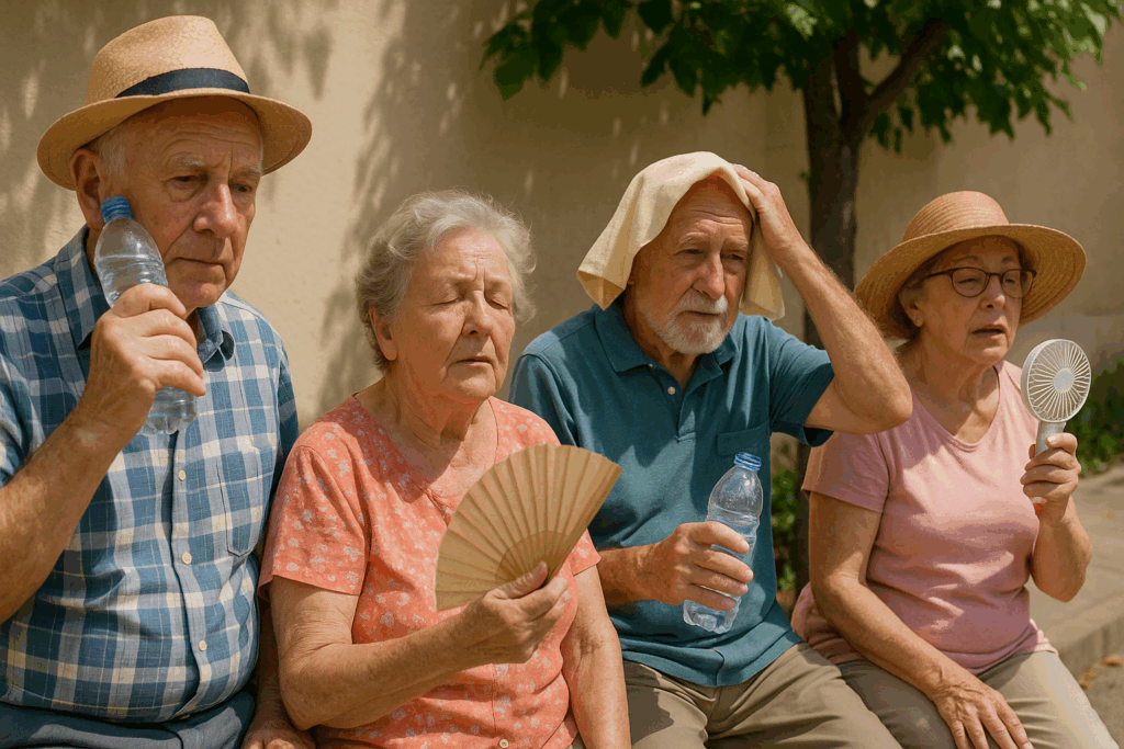 Ancianos tomando medidas preventivas ante el calor